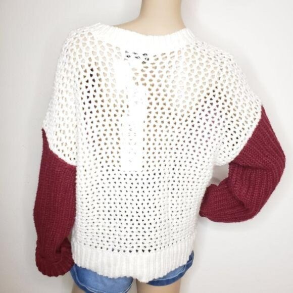 Wildfox NWT Color Me Beverly Chunky Knit Cropped Sweater pink cream red Med - Picture 12 of 12
